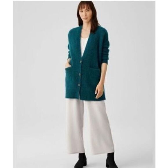 Eileen Fisher Wommen's XXS Organic Cotton Longline Button Front Cardigan Teal - Picture 5 of 12